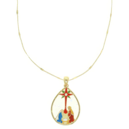 Christmas Theme Nativity Scene Pendant Necklace