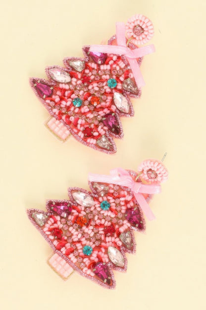 Christmas Tree Seed Beaded Post Earrings