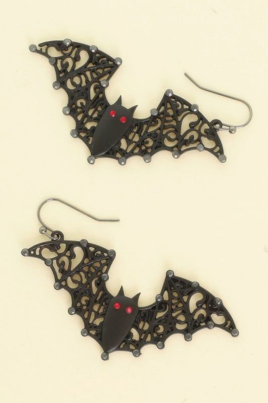 Halloween Black Epoxy Bat Earrings