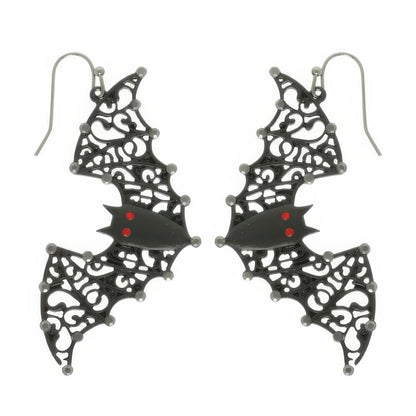 Halloween Black Epoxy Bat Earrings