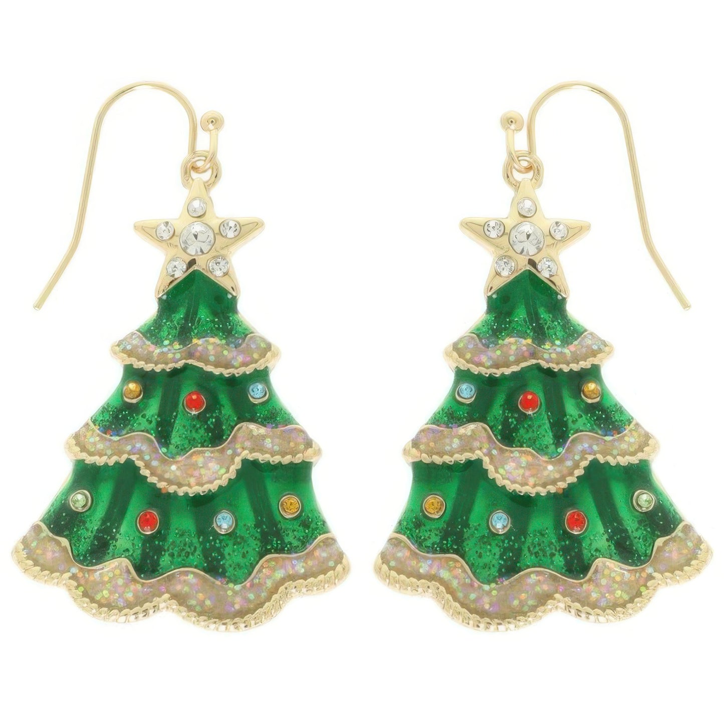 Christmas Tree Enamel Dangle Earrings