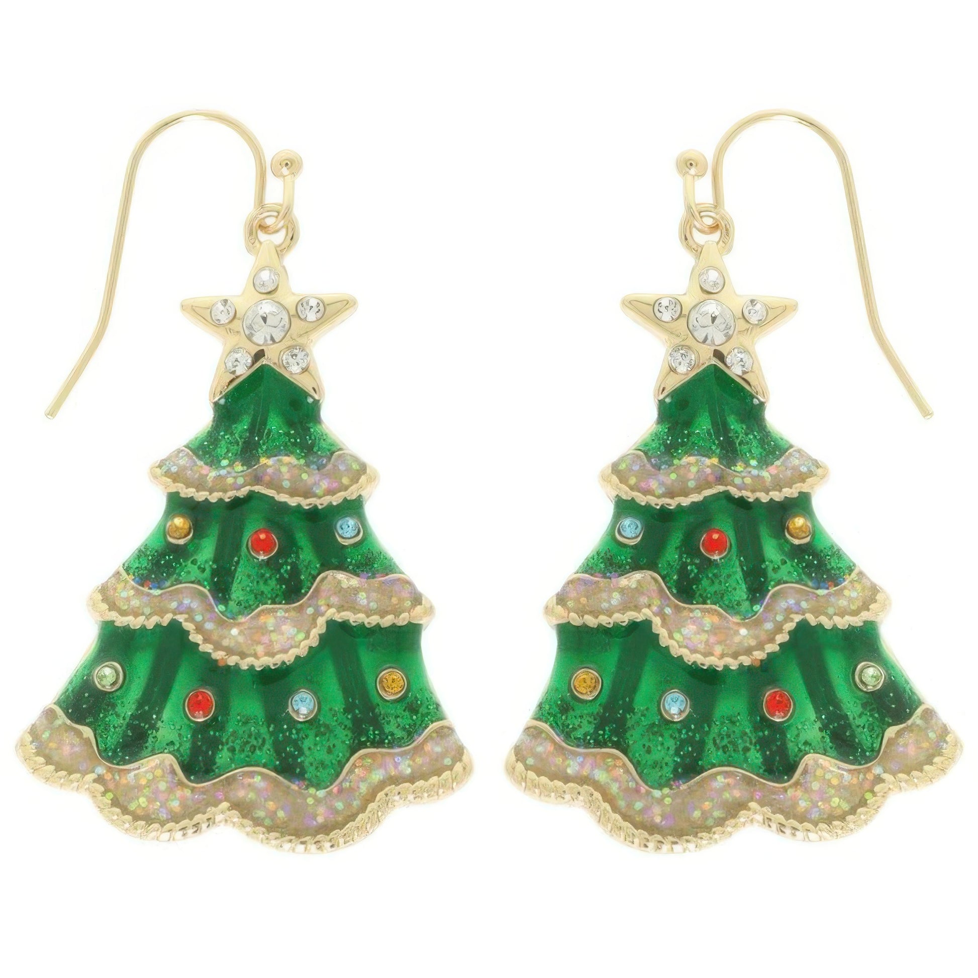 Christmas Tree Enamel Dangle Earrings