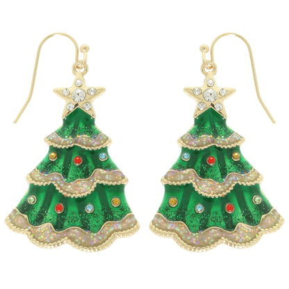 Christmas Tree Enamel Dangle Earrings