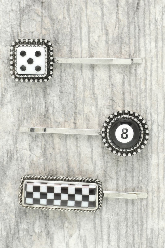 3-piece Western Gambling Theme Hair Pin Set