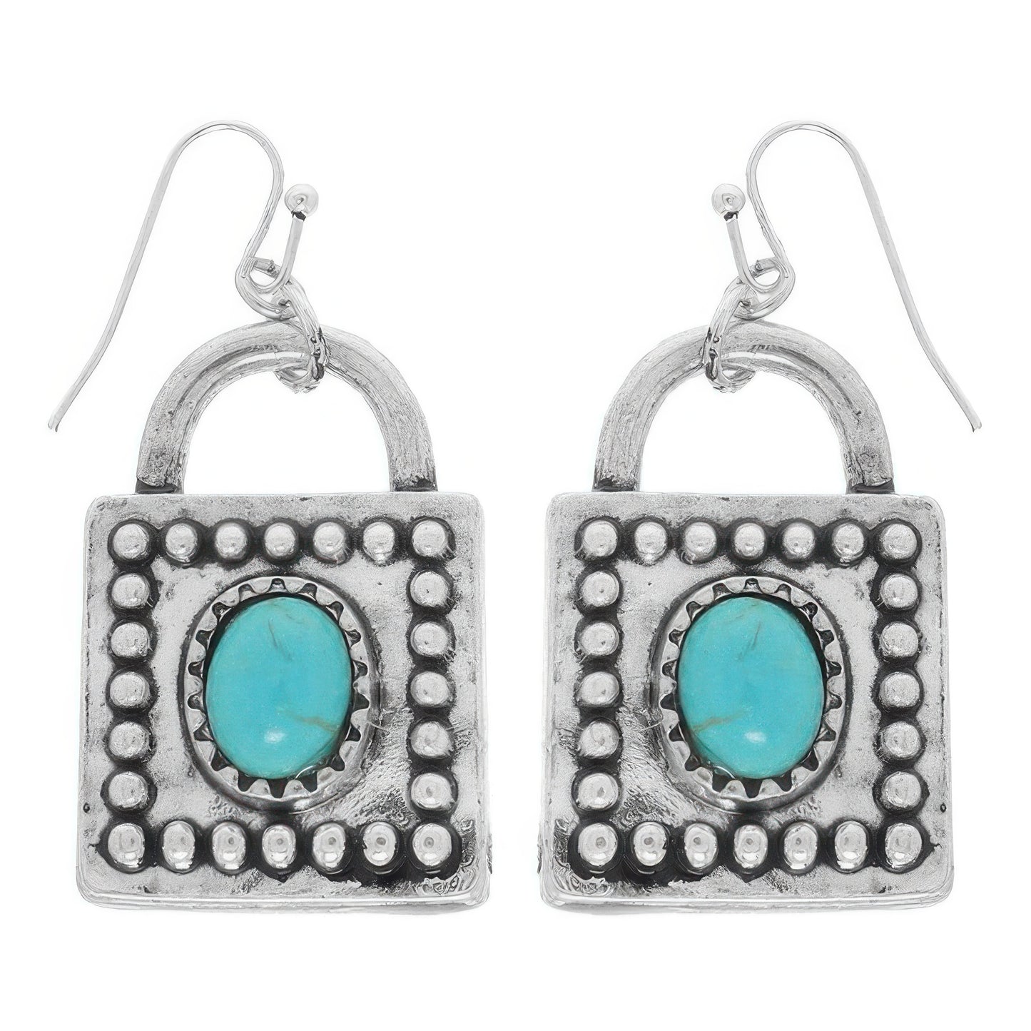 Western Turquoise Square Locket Earrings