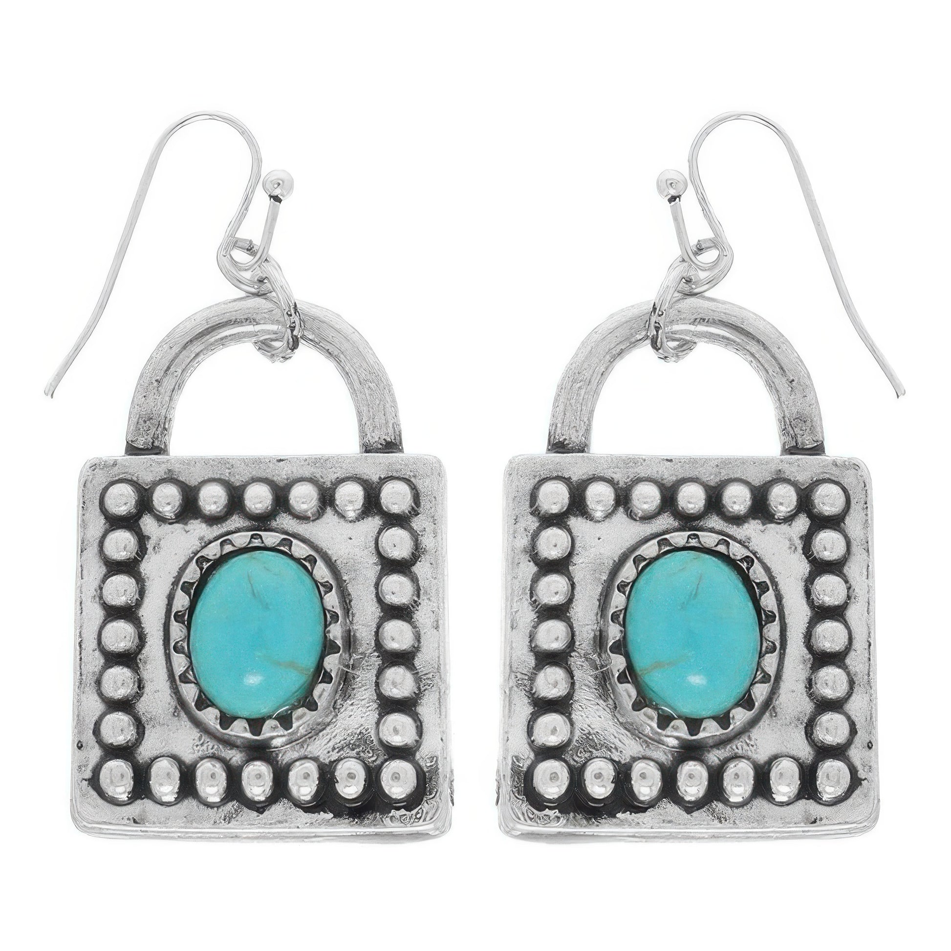 Western Turquoise Square Locket Earrings