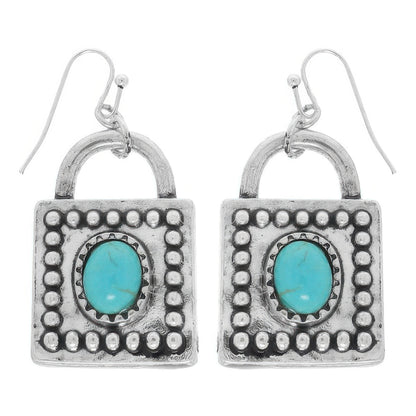 Western Turquoise Square Locket Earrings