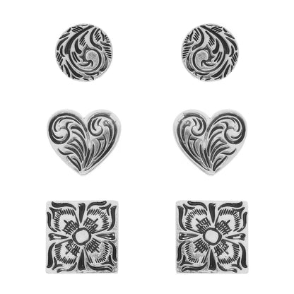 Western Filigree Etched Assorted Earring Set