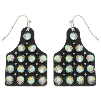Western Jeweled Cattle Tag Earrings