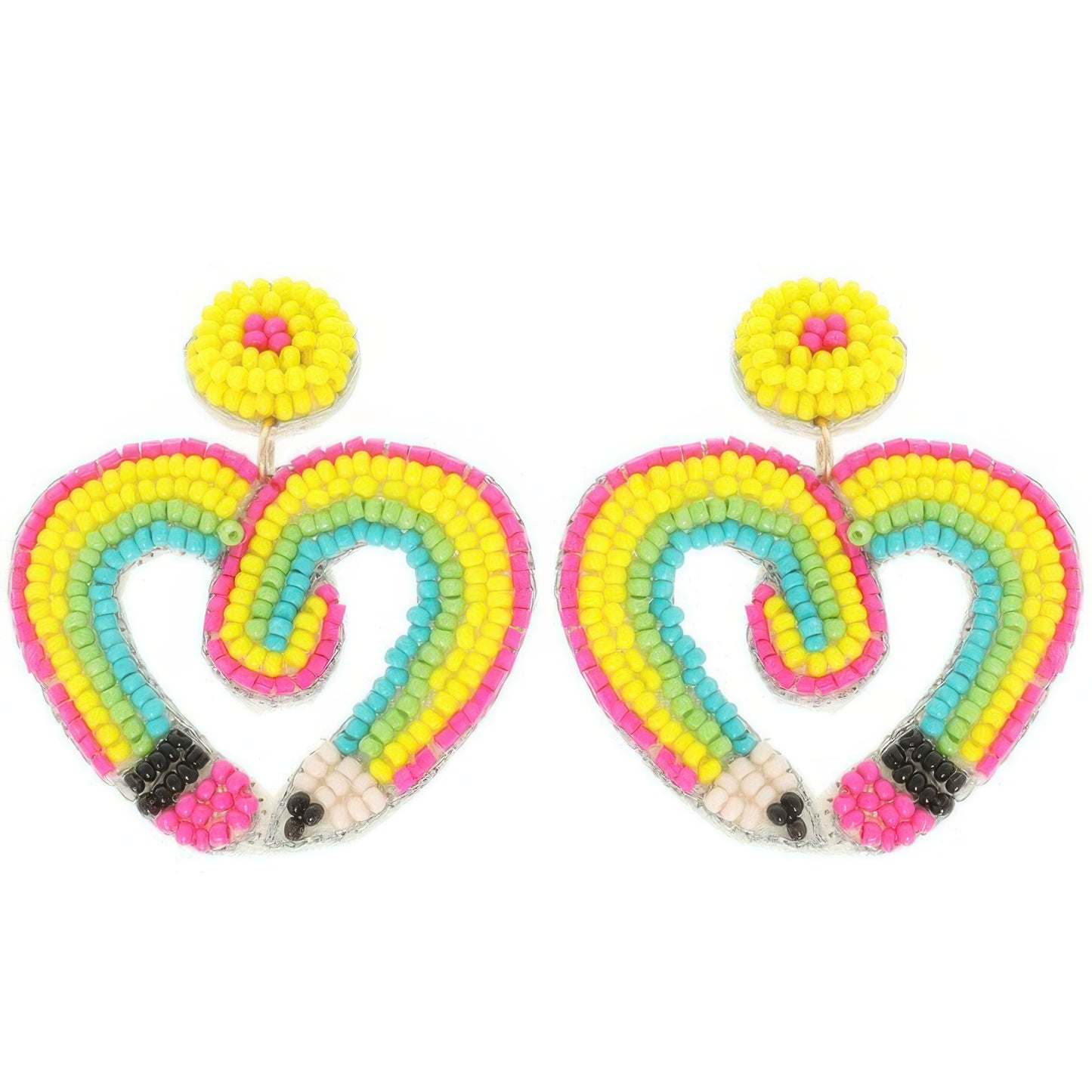 Heart Shaped Pencil Seed Beaded Earrings
