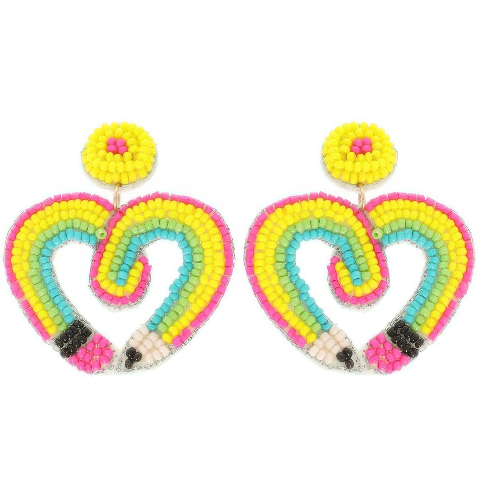 Heart Shaped Pencil Seed Beaded Earrings