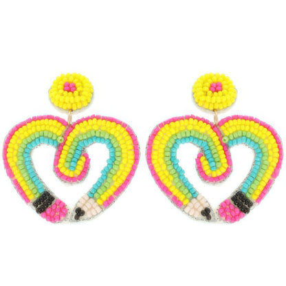 Heart Shaped Pencil Seed Beaded Earrings