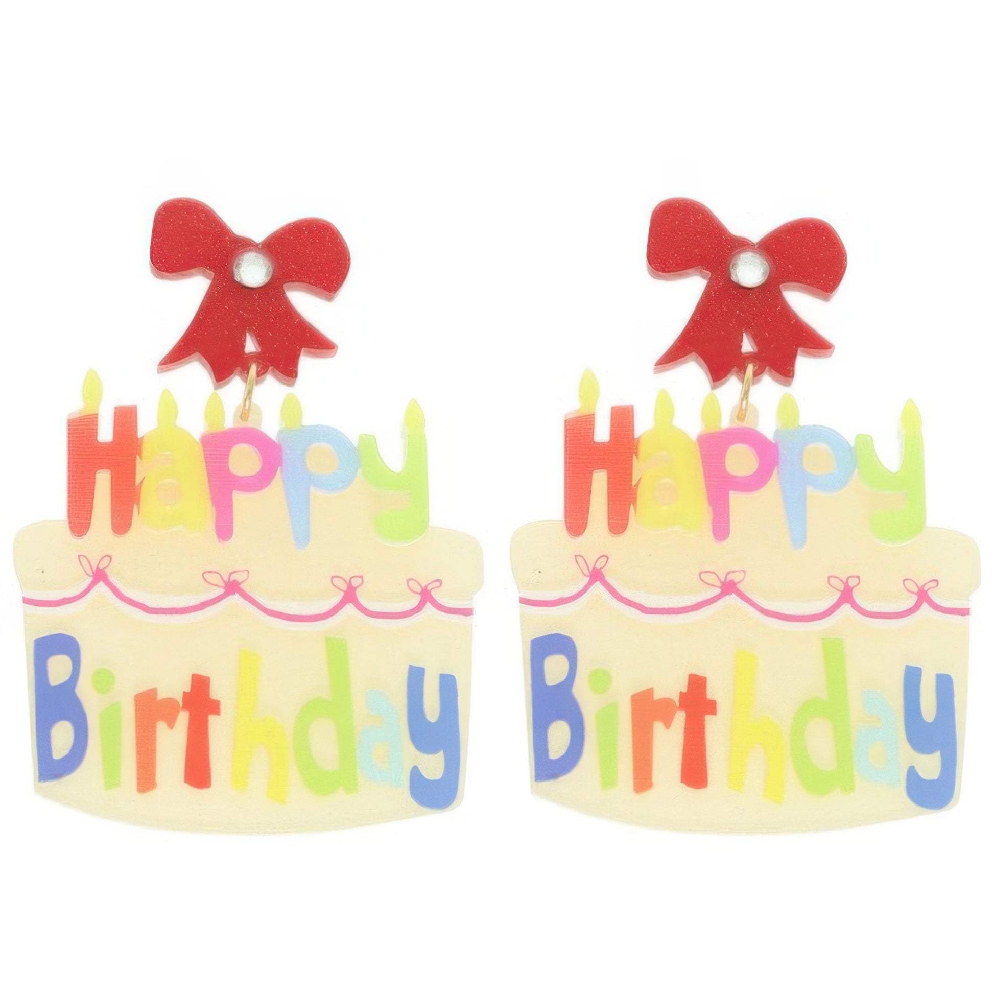 Happy Birthday Post Dangle Cake Earrings
