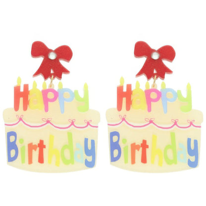 Happy Birthday Post Dangle Cake Earrings