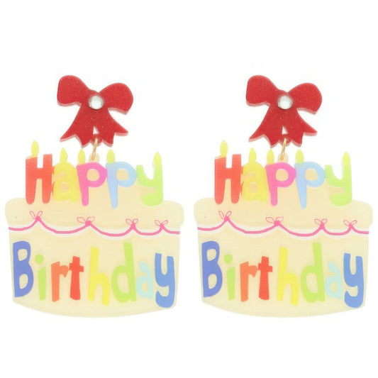 Happy Birthday Post Dangle Cake Earrings