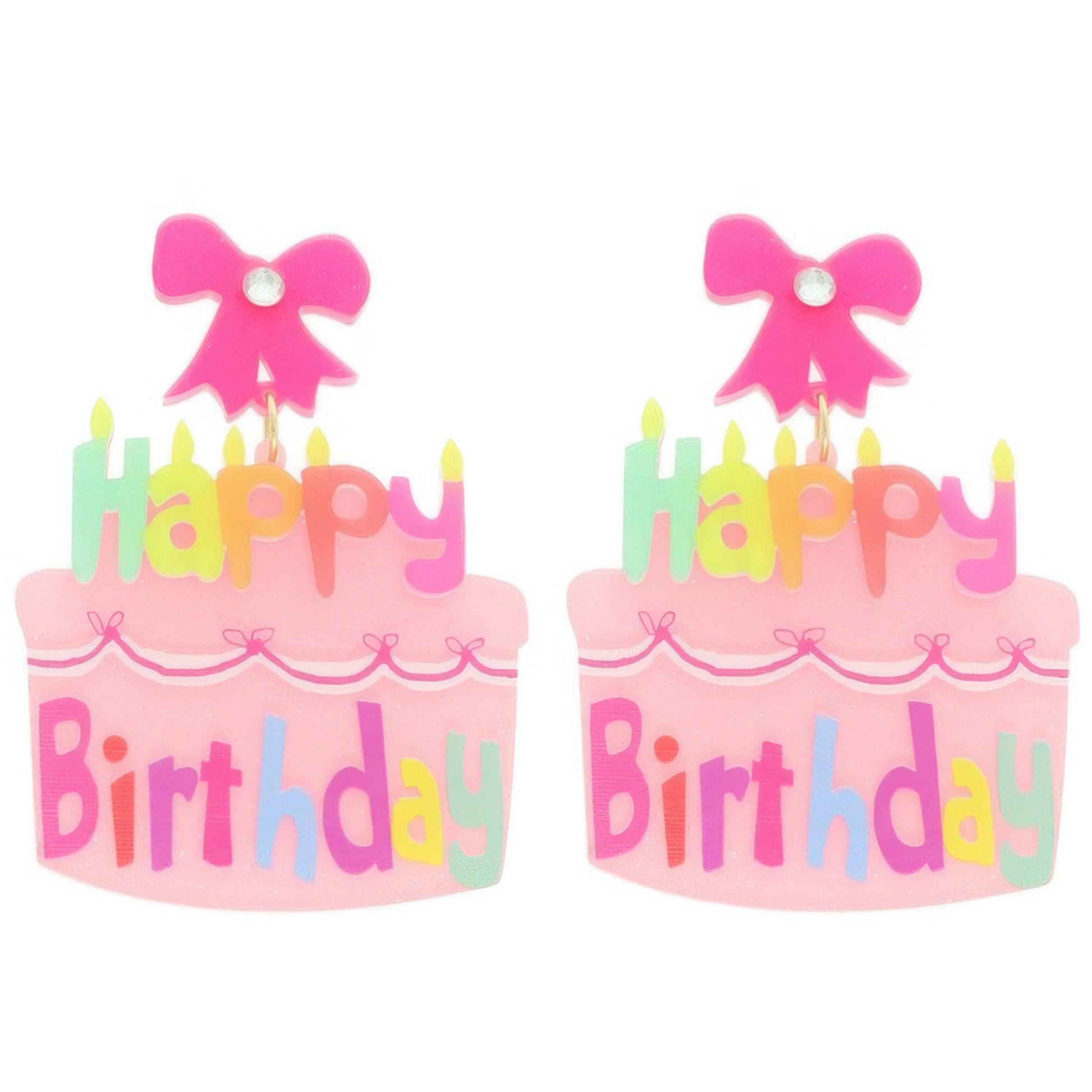 Happy Birthday Post Dangle Cake Earrings