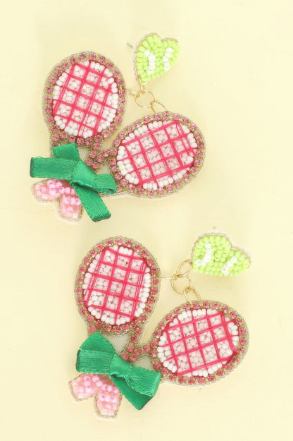Tennis Set Theme Post Dangle Earrings