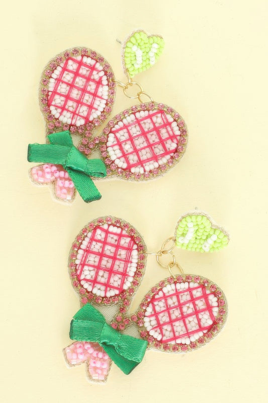 Tennis Set Theme Post Dangle Earrings