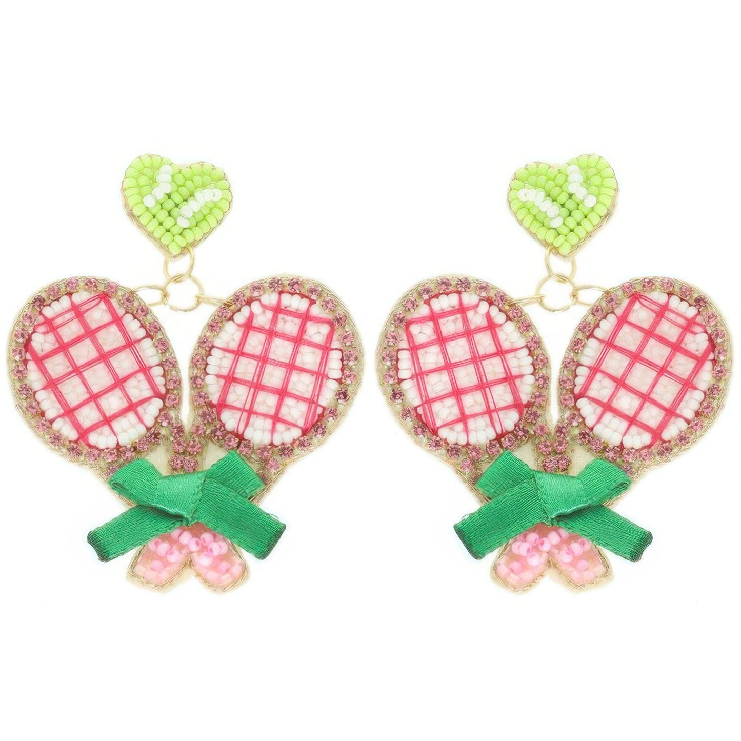 Tennis Set Theme Post Dangle Earrings