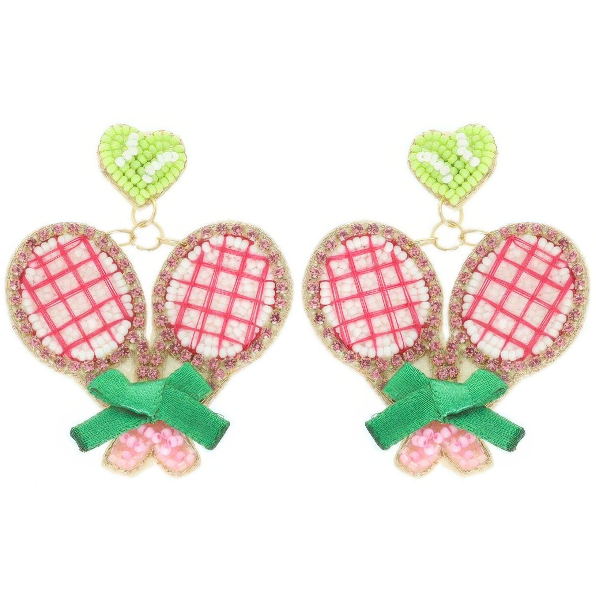Tennis Set Theme Post Dangle Earrings