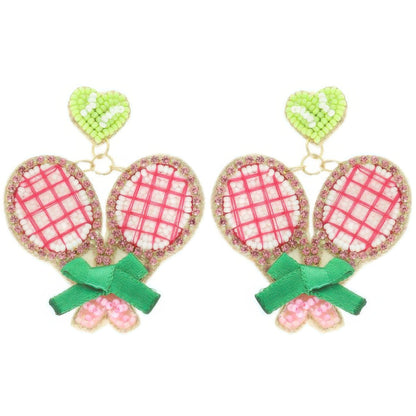 Tennis Set Theme Post Dangle Earrings