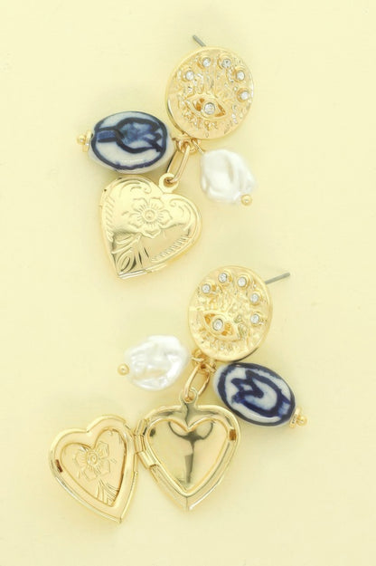 Evil Eye Heart Theme Charm Earrings