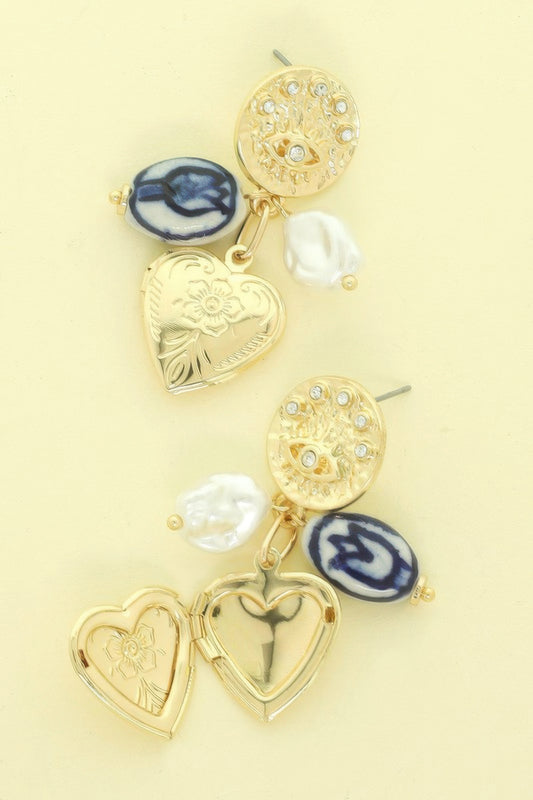Evil Eye Heart Theme Charm Earrings