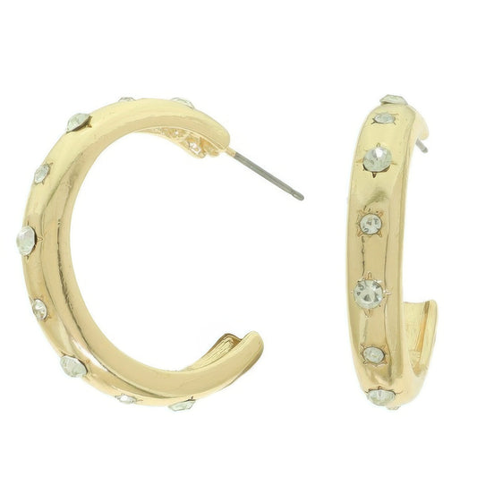 Jeweled Crescent Shape Hoop Earrings