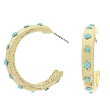 Jeweled Crescent Shape Hoop Earrings
