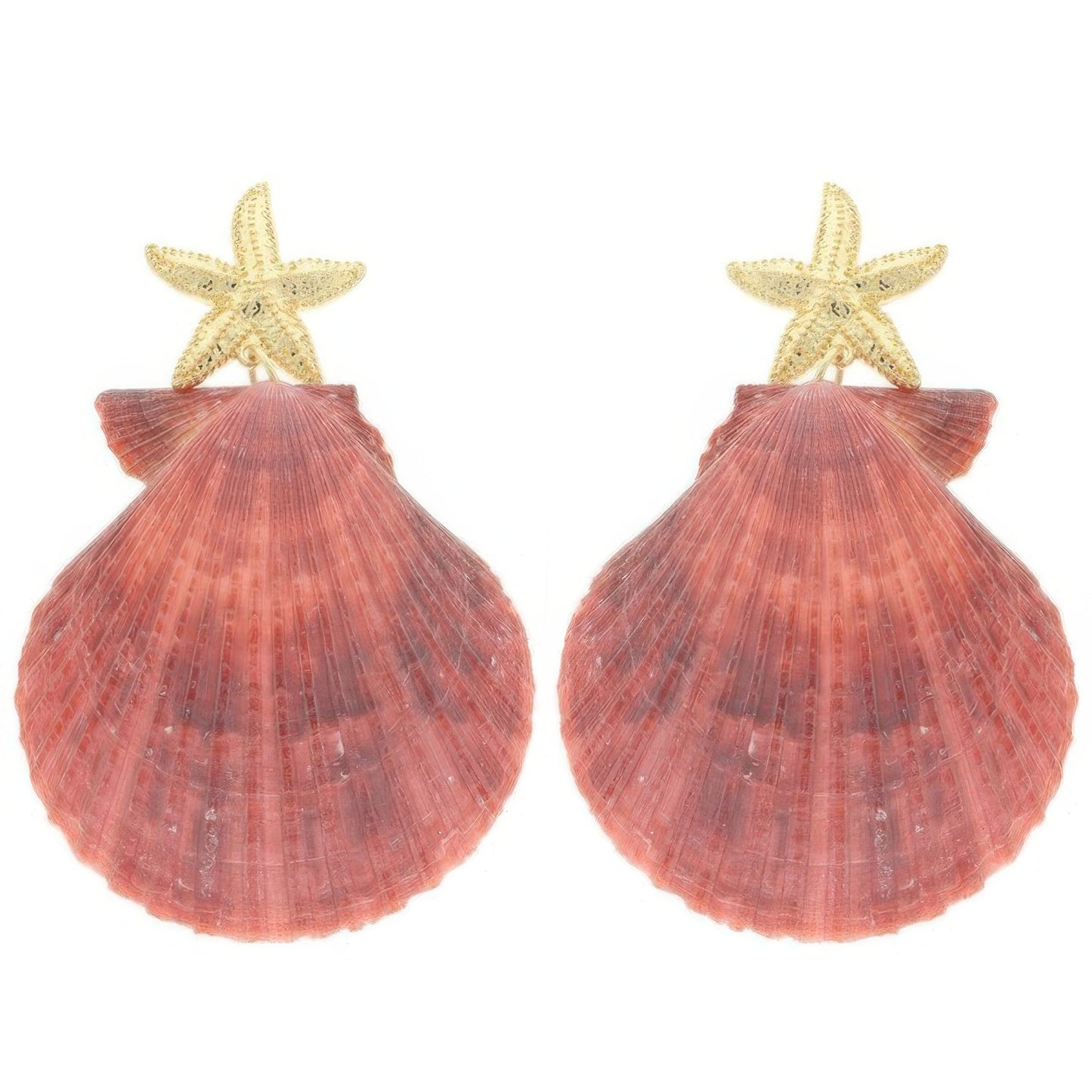 Starfish Scallop Shell Post Dangle Earrings