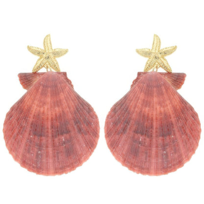 Starfish Scallop Shell Post Dangle Earrings
