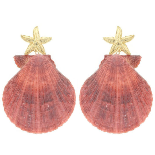 Starfish Scallop Shell Post Dangle Earrings