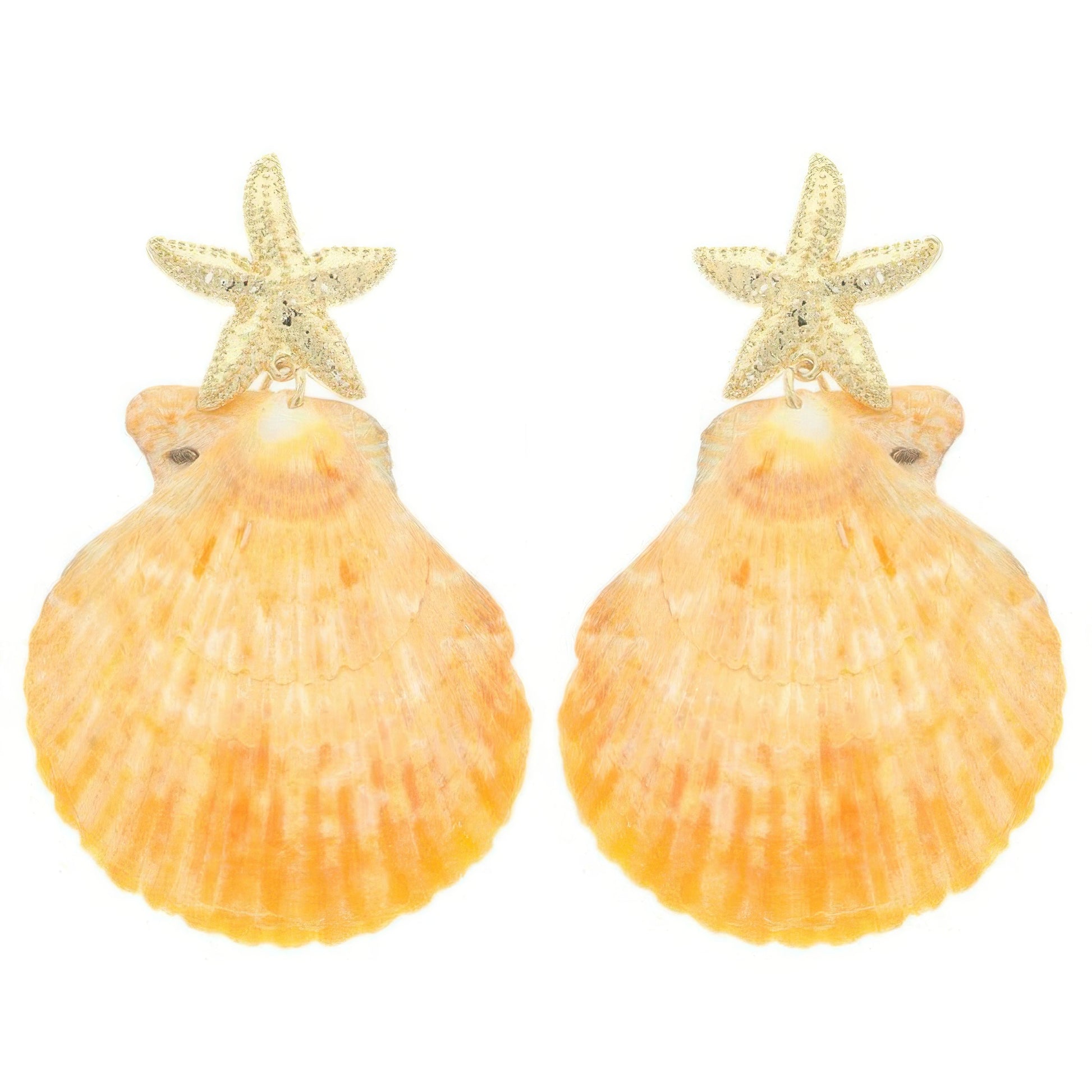 Starfish Scallop Shell Post Dangle Earrings