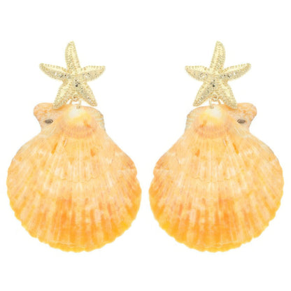 Starfish Scallop Shell Post Dangle Earrings