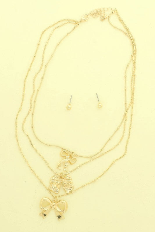 Multi-strand Bow Themed Chain Necklace Set