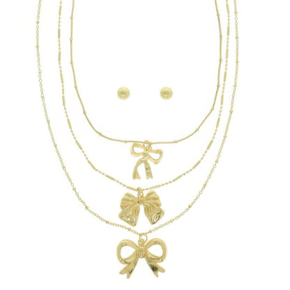 Multi-strand Bow Themed Chain Necklace Set