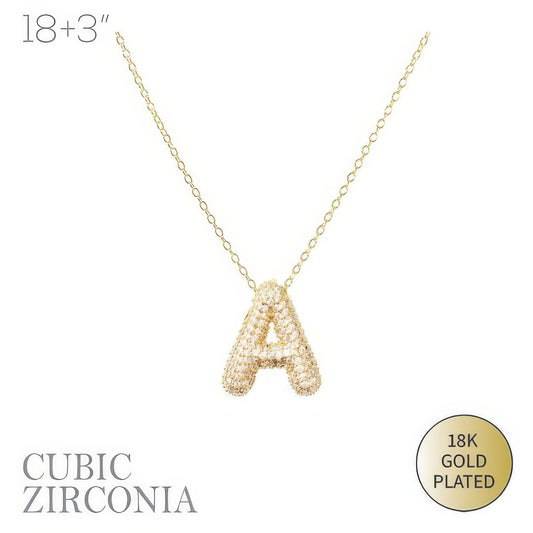 18k Gold Plated Cz Pave Bubble Letter Necklace