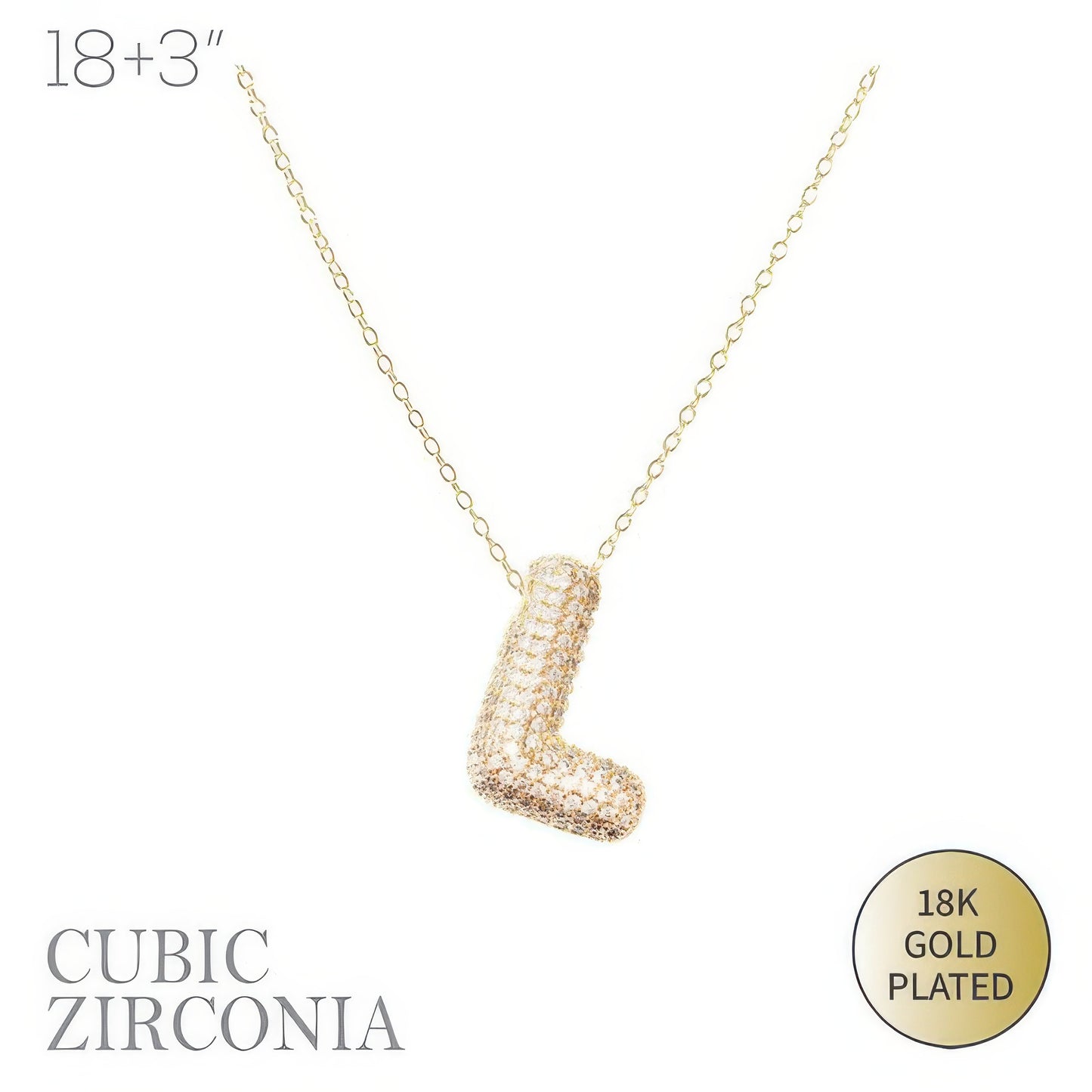 18k Gold Plated Cz Pave Bubble Letter Necklace