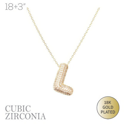 18k Gold Plated Cz Pave Bubble Letter Necklace