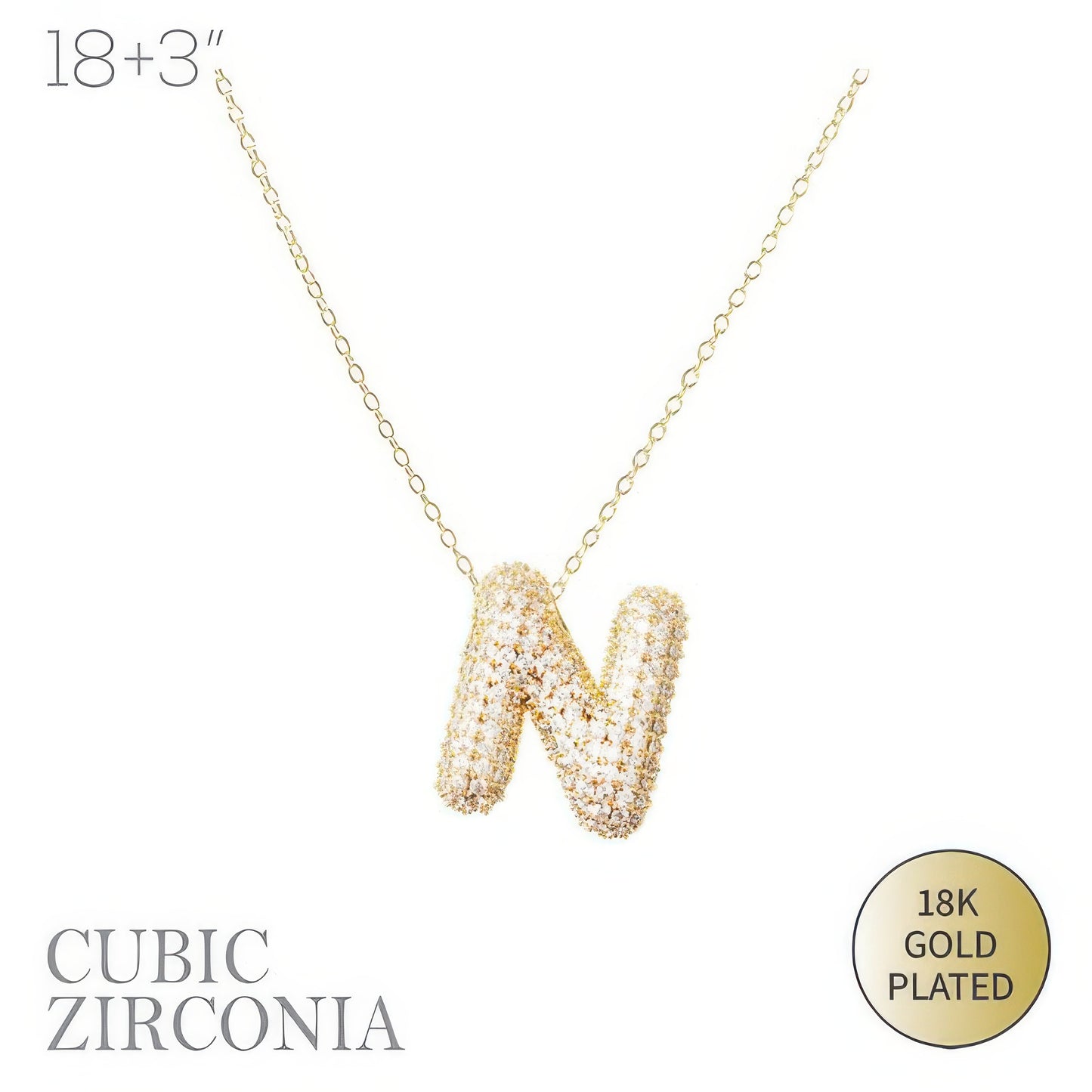 18k Gold Plated Cz Pave Bubble Letter Necklace