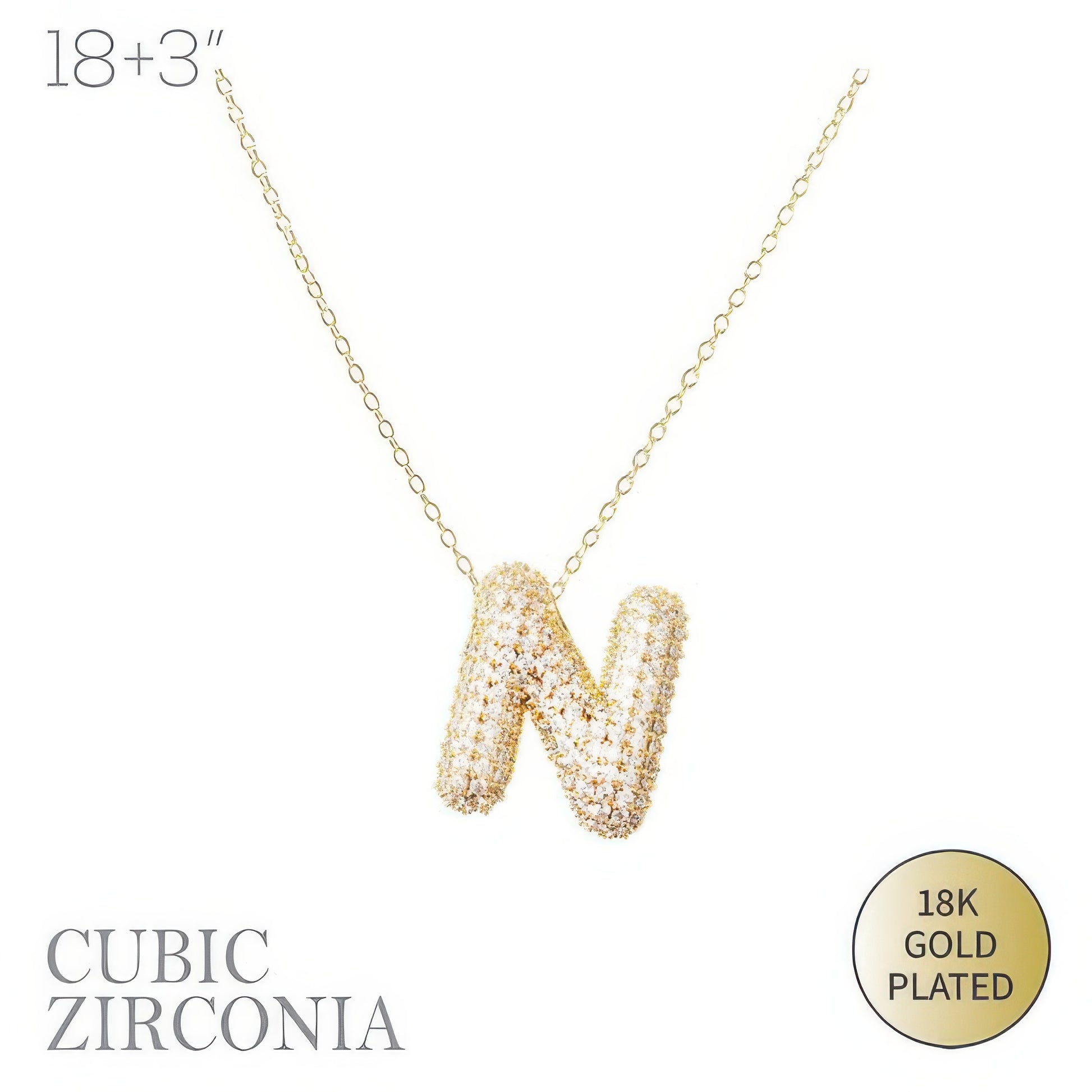 18k Gold Plated Cz Pave Bubble Letter Necklace