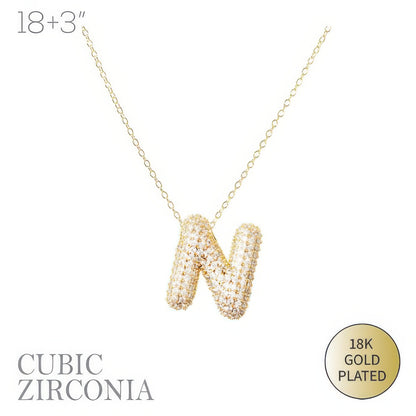 18k Gold Plated Cz Pave Bubble Letter Necklace