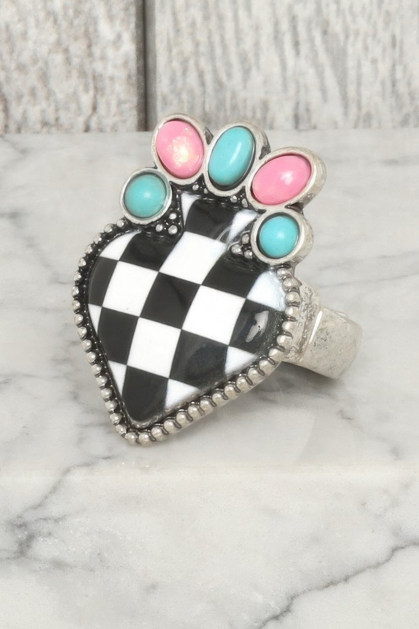 Western Turquoise Embellished Heart Ring
