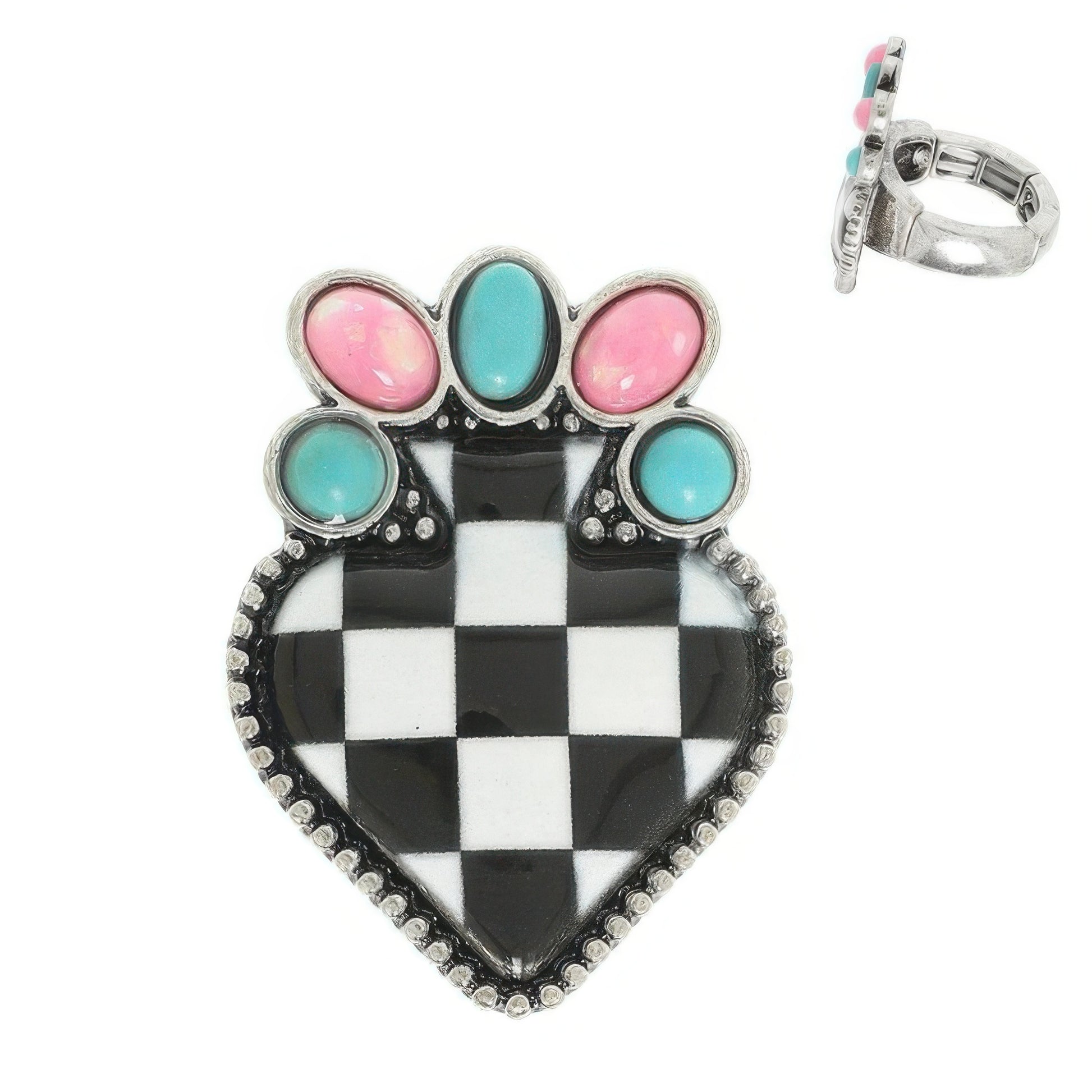 Western Turquoise Embellished Heart Ring