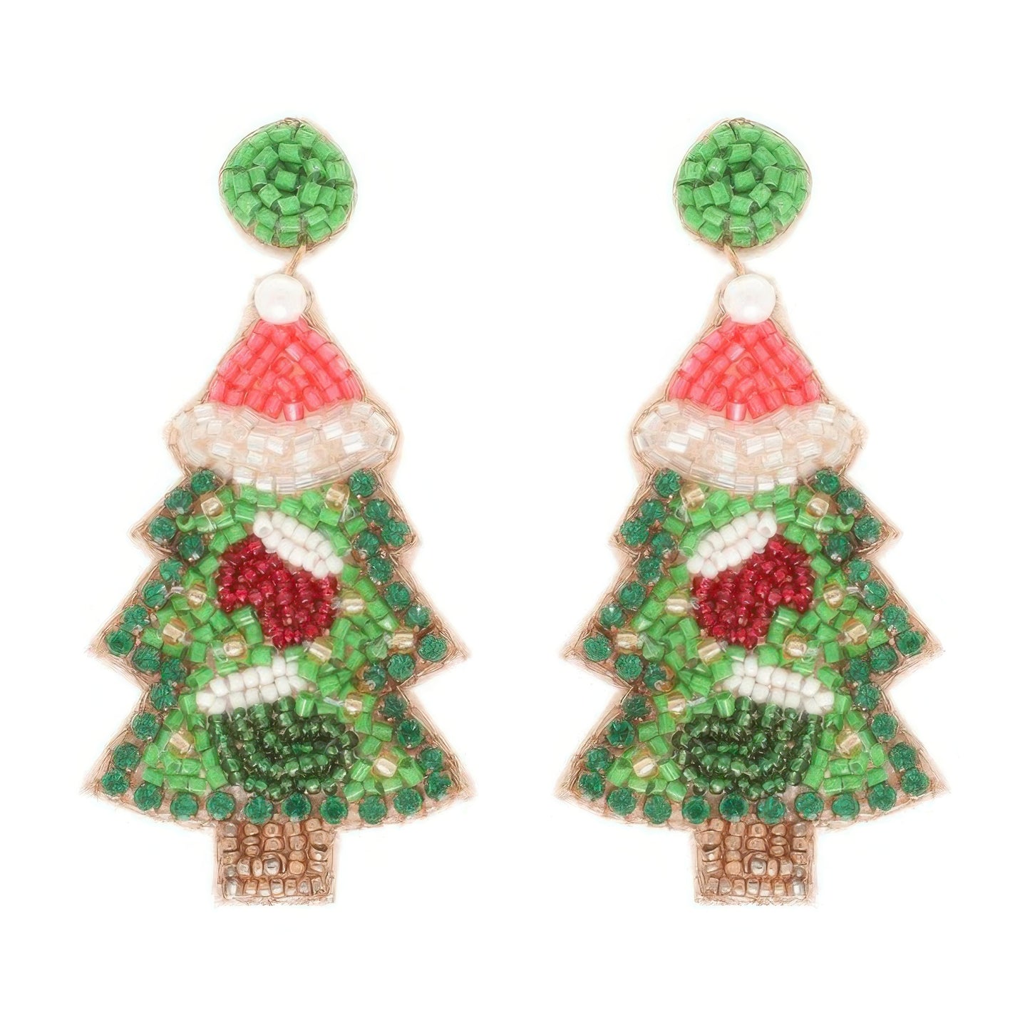 Christmas Tree Seed Beaded Post Earrings