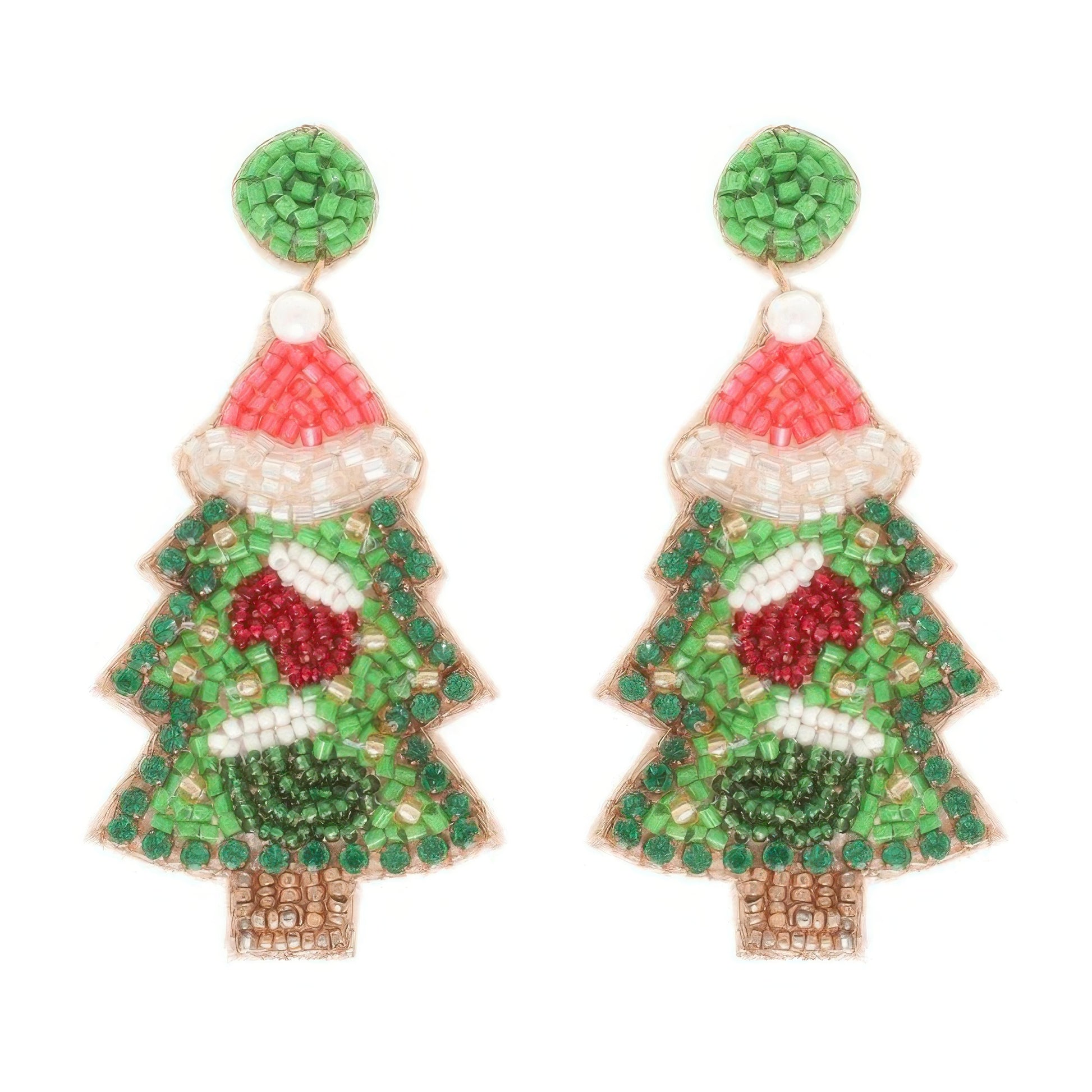 Christmas Tree Seed Beaded Post Earrings