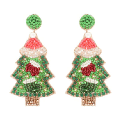 Christmas Tree Seed Beaded Post Earrings