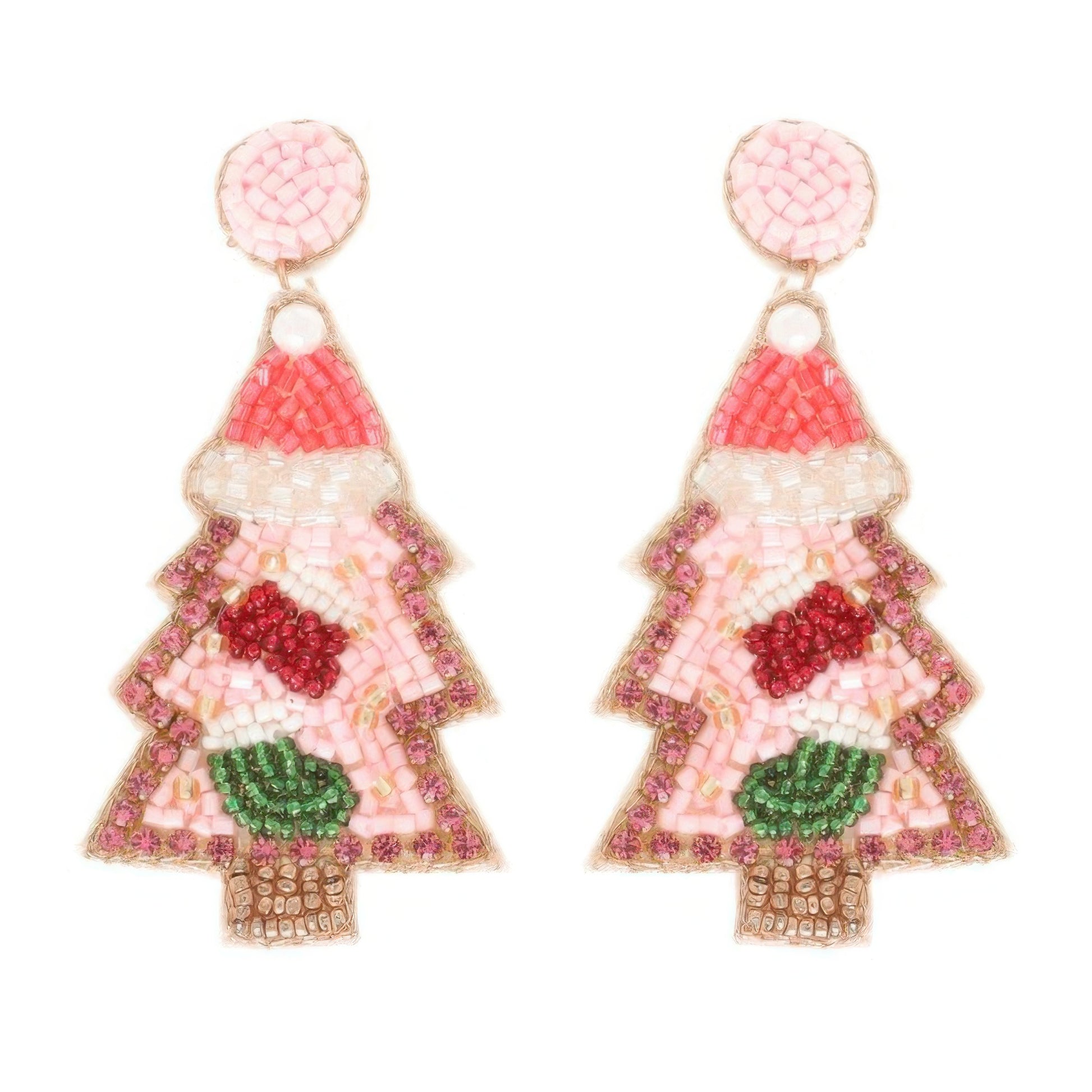 Christmas Tree Seed Beaded Post Earrings