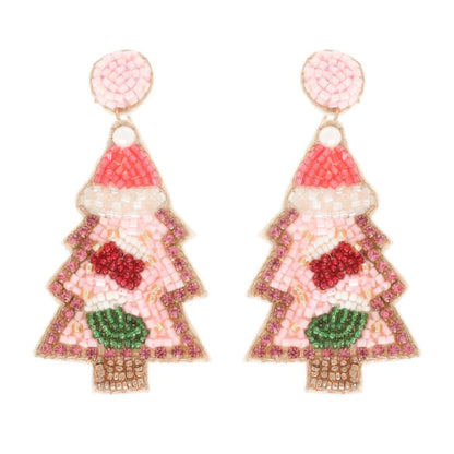Christmas Tree Seed Beaded Post Earrings