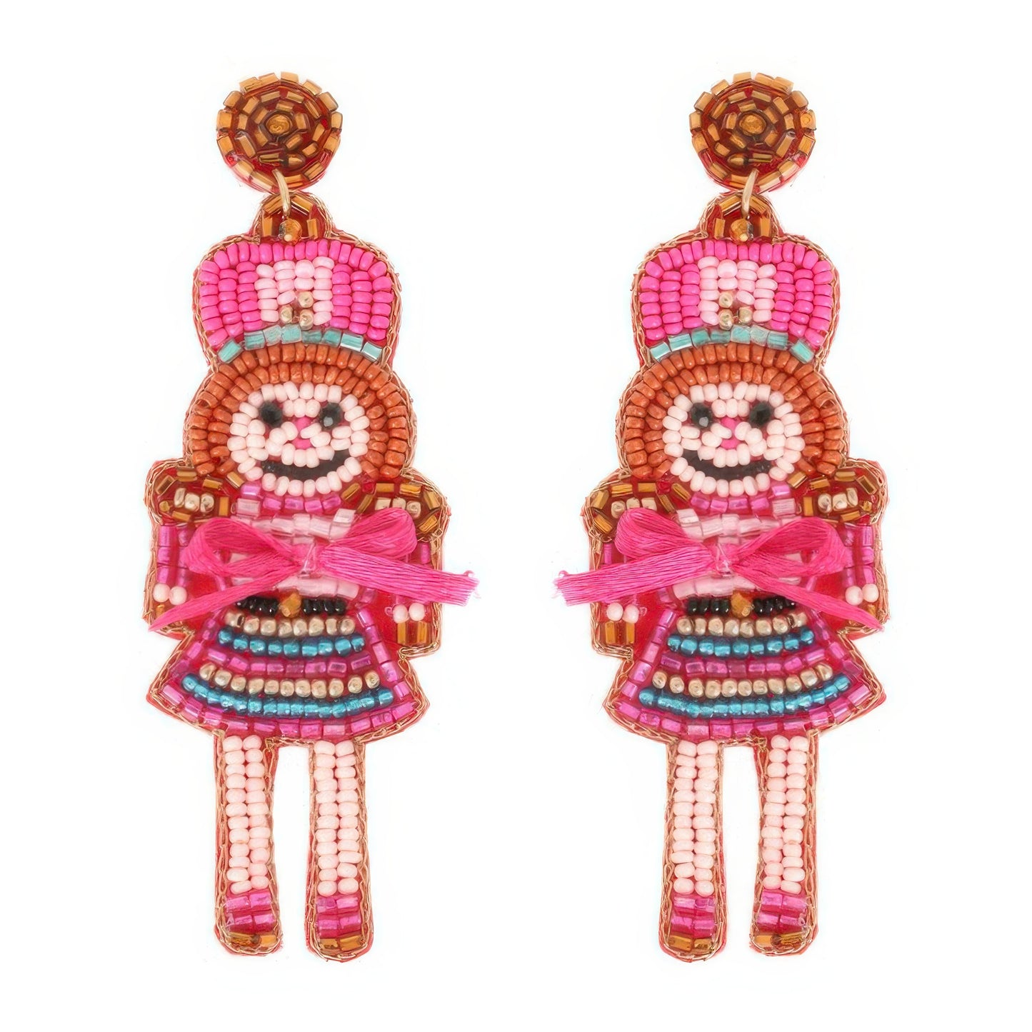 Christmas Nutcracker Dame Beaded Post Earrings